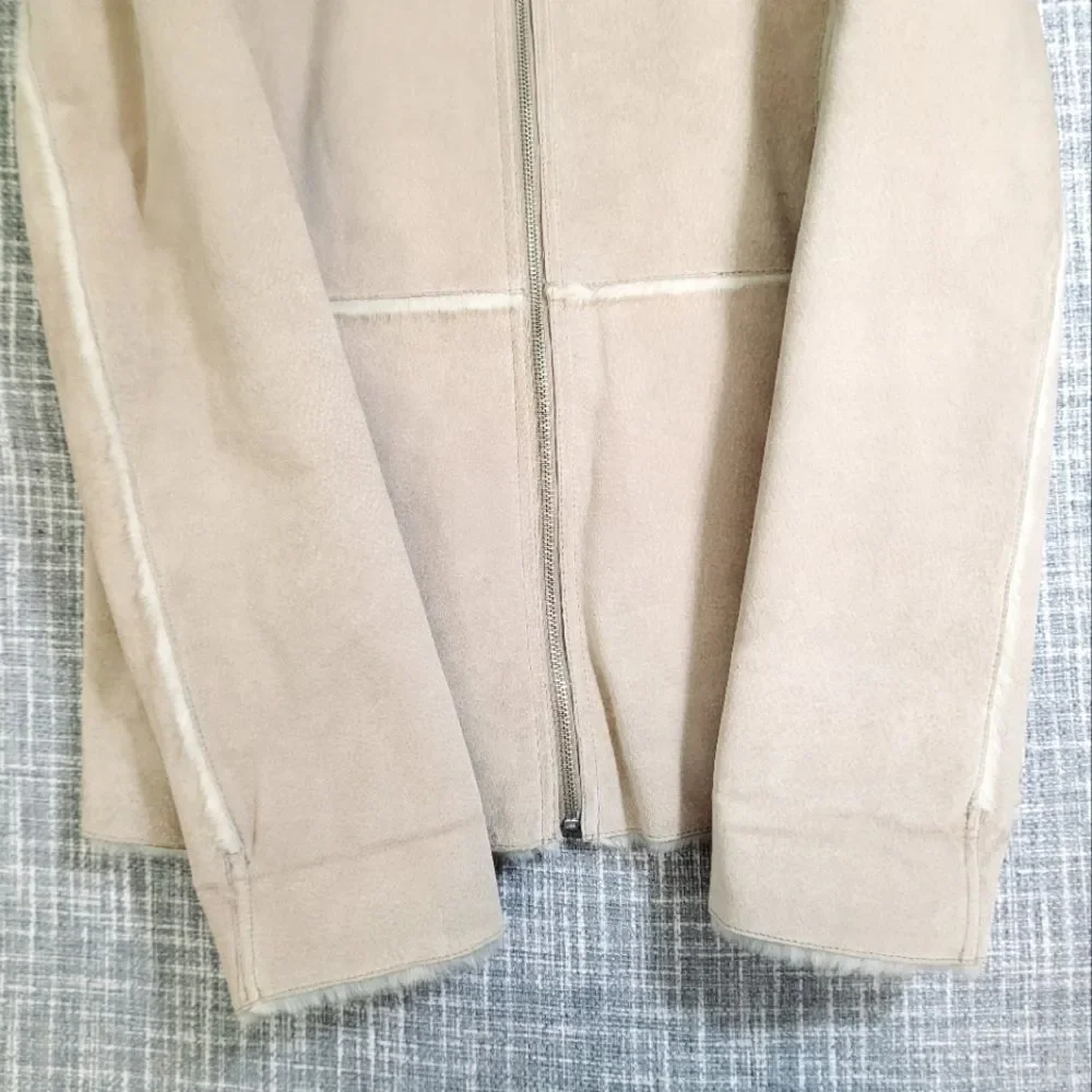 Y2K Guess Suede Leather Soft Faux Fur Lined Coat Light Tan Women's M